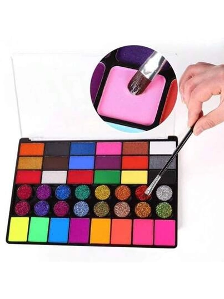 42 Colors Face Painting Makeup Kit, Rich Color Palette With Fluorescent, Matte, Glitter Finishes, High Pigmentation For Exhibitions, Performances, Parties, Halloween, Christmas, Sports Events, Water-Based, Easy To Clean, Odorless