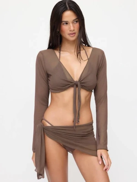 CIDER Women Halter Neck Triangle Bikini Set with Mesh Dress Cover-Up