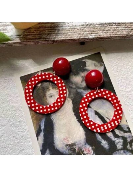 A Pair Of Fashionable Retro Polka Dot Round Earrings, Suitable For Daily Wear. These Lovely Teacher Accessories Have The Elegance Of Teacher Earrings. Paired With Exquisite Hair Accessories, Each Western Jewelry Piece Makes A Perfect Teacher Gift. Suitable For Gifting To Friends, Teachers, Girlfriends, And Family, For Occasions Like Halloween, Christmas, And Other Holidays.