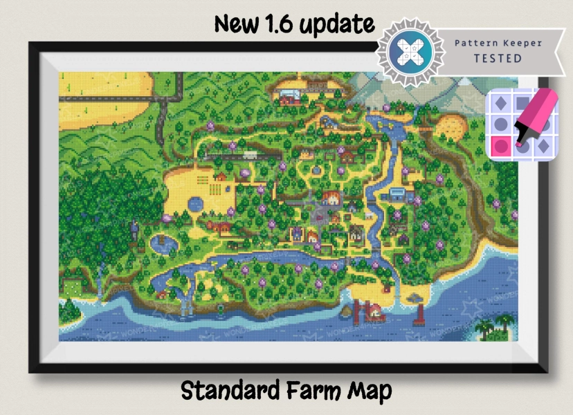 New Stardew Valley Map 1.6 update Cross Stitch Pattern digital download Standard Farm with Ginger Island