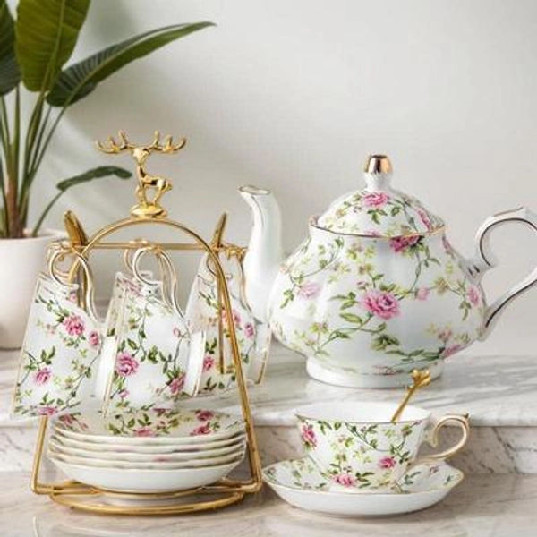 European Ceramic Tea Set, Floral Teapots, Afternoon Tea Set, Ceramic Coffee Sets, Black Tea Cups, Coffee Cups, Vintage Tea Set,Gifts For Her