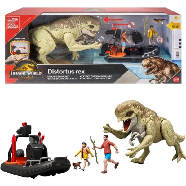 Jurassic World Rebirth Storypack with Raft, Villain Dino1, Adult, Child & Aquilops, Island Escape