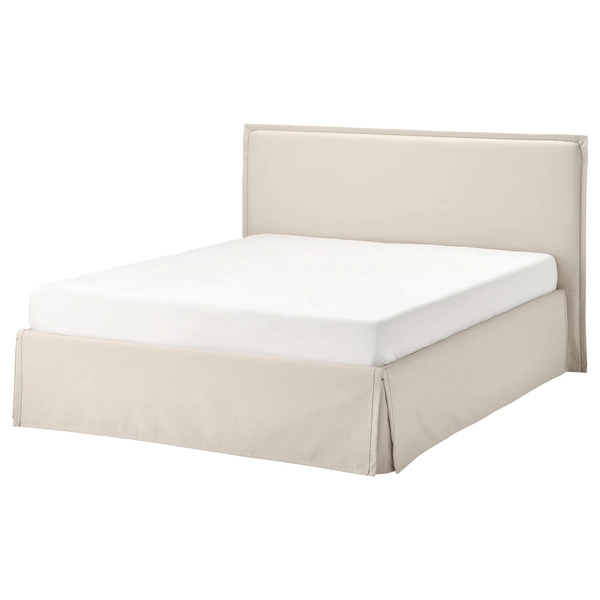 TÄRNKULLEN upholstered bed frame, Vissle beige, Queen  - IKEA