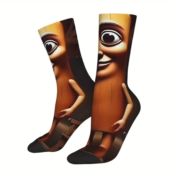 [Funny Meme Socks] 1 Pair Funny Tung Tung Tung Sahur Brainrot Meme Socks | Retro Harajuku Hip Hop Novelty Crew Socks with Random Printed Cartoonish Faces, Hand Wash/Dry Clean, Quirky Casual Wear Conversation Starters, Cute Socks, Fun Outfit Accessory, Playful Sock Design, Hand Wash Only, Anime Fans