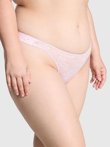 Pink Bling Lacie Logo Scoop Thong , Pink, S - Women's Panties - PINK