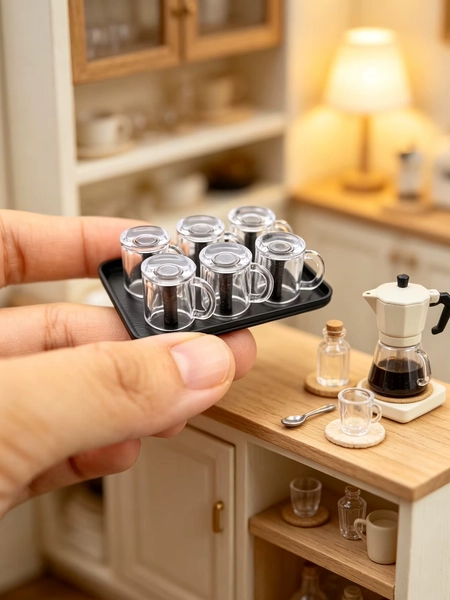 A Miniature Draining Rack and Cup Set Decoration, Suitable for 1/6, 1/12 Dollhouse, Photography Props, Micro-Landscape Decorations, Miniatures Decor, Small Gifts, Giveaways, Home Decor Figurines