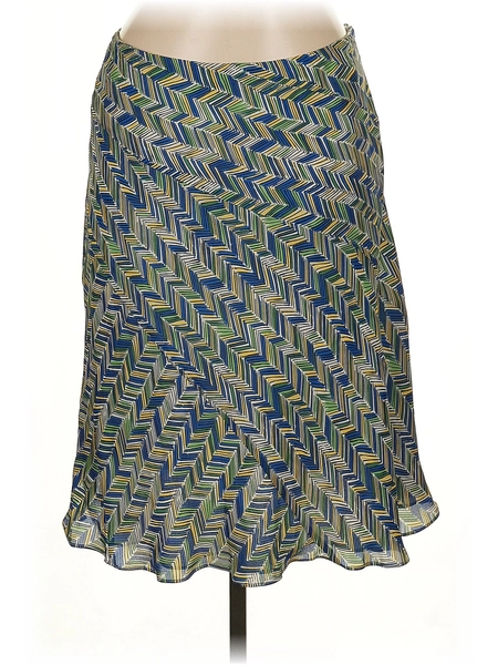 Alfani 100% Silk Chevron-herringbone Green Silk Skirt Size 10