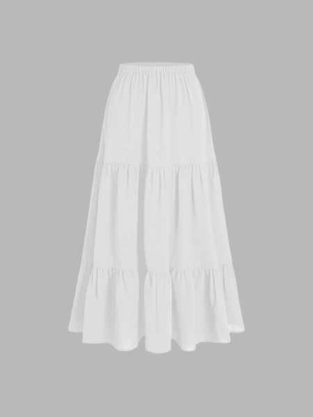 Petite Mid Rise Elastic Waist Ruffle Hem Tiered Maxi Skirt