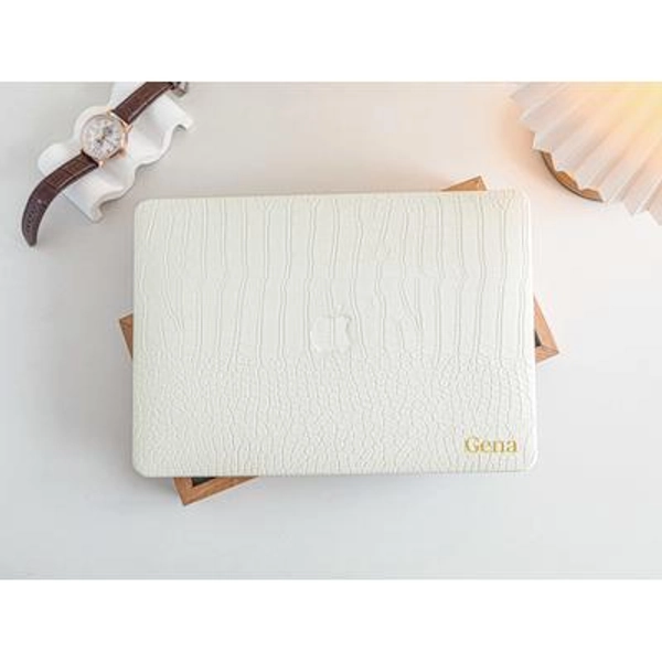Crocodile Print White Personalisation Leather MacBook Case, Cover For MacBook M3 Pro 14 M3 Air 13 A3113, A2338, A2337 Pro 15 16 Case