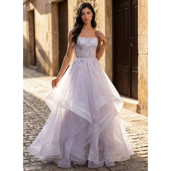 Owanate Square Spaghetti Straps Cut-Out Tulle Prom Dress | JJ's House