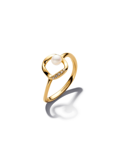 Organically Shaped Pavé Circle & Treated Freshwater Cultured Pearl Ring