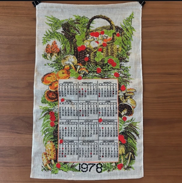 VTG Mushroom Tea Towel Wall Calendar 1978