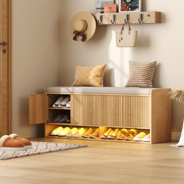 47.24''w Fluted Entryway Shoe Storage Bench With 4 Doors And Adjustable Shelf