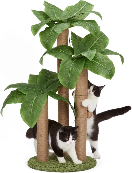31.5Inch Cat Scratching Post,Cat Scratcher Tree with 3 Scratching Poles & 2 Interactive Dangling Balls,Cats Scratching Posts for Indoor Kitten & Adult Cats Banana Tree