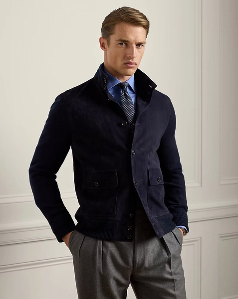 Suede-Front Cashmere Cardigan