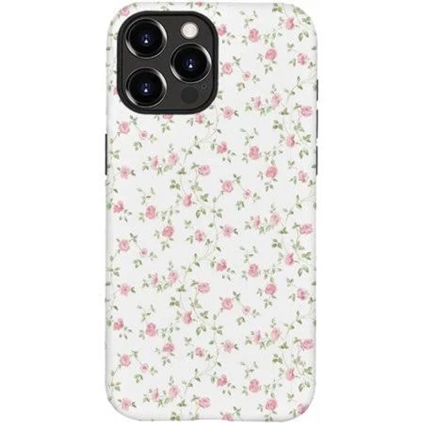 Case for iPhone 16 Pro, White Pink Floral Pattern Phone Case, Trendy Frosted Silicone Shockproof Cover for Girl Women