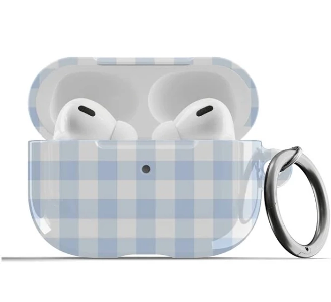 Blue Gingham Airpods Case Preppy For Airpods 1st 2nd Generation, Airpods Pro 1st 2nd Protective Light Blue Cute Trendy Aesthetic Cover