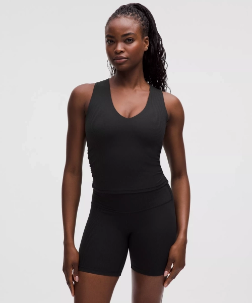 All It Takes V-Neck Tank Top Light Support, B–D Cup *Ribbed Nulu - Black - 8