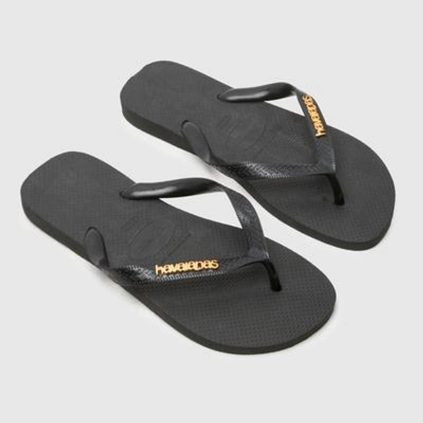 Havaianas Logo Metallic Flip Sandals in Black, Size: 6/7 (EU 41)