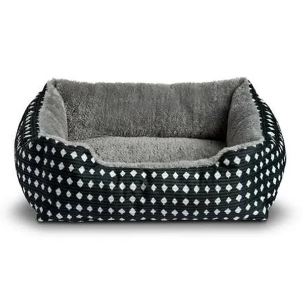 Vibrant Life Dog & Cat Bed Plush Cuddler Portable Black & White Diamonds 19" 15"