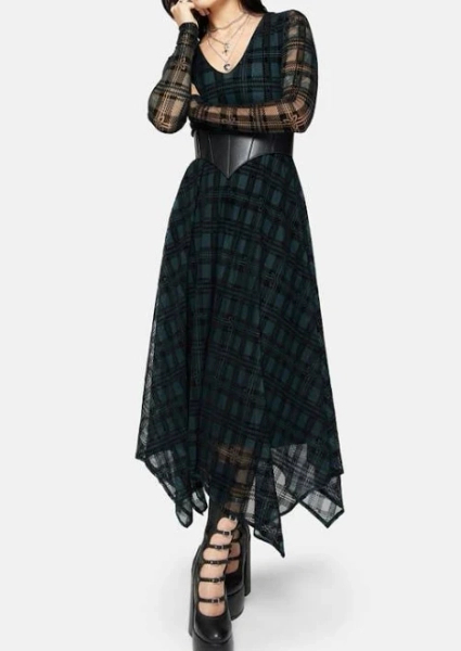 Disturbia Flocked Witches Knot Hanky Hem Midi Dress