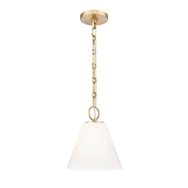 Filament Design Alaric 100-Watt 1-Light Modern Gold Pendant-Light with White Glass shade, no bulbs included 3042P10-MGLD