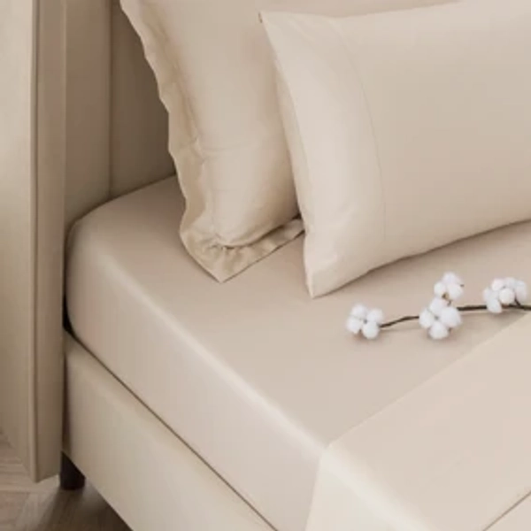 Natural - Double - Dorma Smooth & Soft 300 Thread Count 100% Cotton Sateen Fitted Sheet
