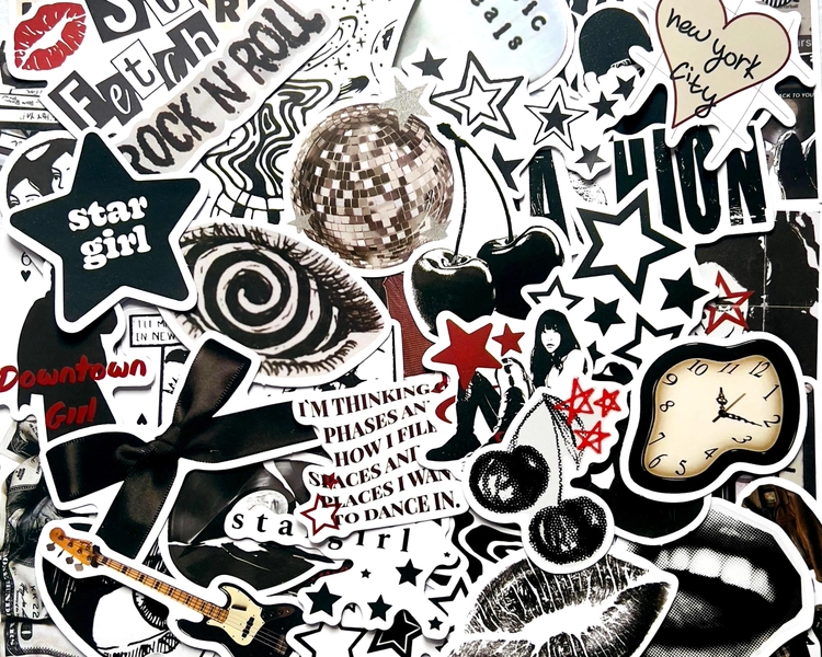 50pcs Downtown Girly Stickers, Black and White Aesthetic Stickers for Planner, Laptop, Phone Case, Kindle, Y2K Stickers, Retro Stickers