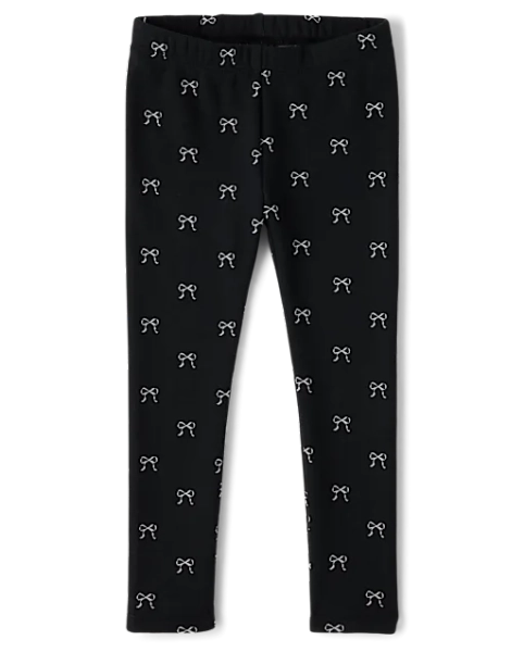Girls Bow Winter Warm Leggings - Petit Paris - Black
