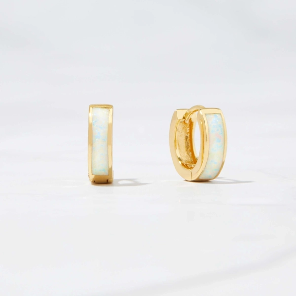 Opal Gold Huggie Earrings