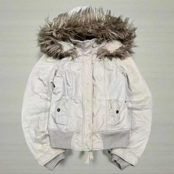 Y2K white parka winter essential zip up grunge coat...