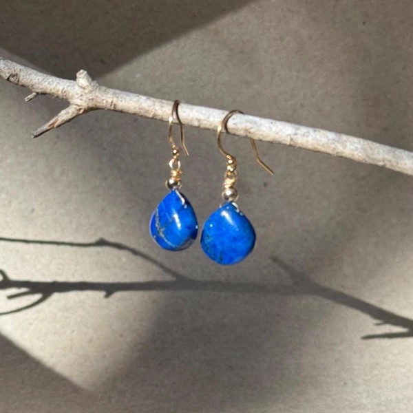 Lapis Lazuli Gold Earrings, 14K Gold Filled Earrings, Dangle Earrings, Gift Ideas, Lapis Lazuli Jewellery, Natural Gemstone Earrings