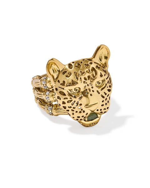 Maura Vintage Gold Jaguar Statement Ring in Sage Serpentine
