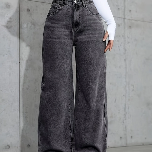 Women's Heavy Wash High-Waisted Non-Stretch Denim Jeans - Structured Leg Openings & Belt Loops, All-Season Casual & Formal Pants, Durable Heavy-Dye Blue Washed Jeans for Classic Jeans Wardrobe (No Stretching/Fitting Required)