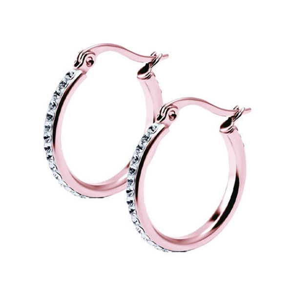 Rose Gold Steel Hoop Earrings with Crystal|Body Piercing Jewellery | Essential Beauty Australia
