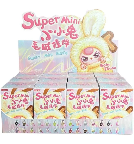 Baby Three Super Mini Bunny Series Mystery Blind Box Cute Plush Keychain Pendant Collectible Trendy