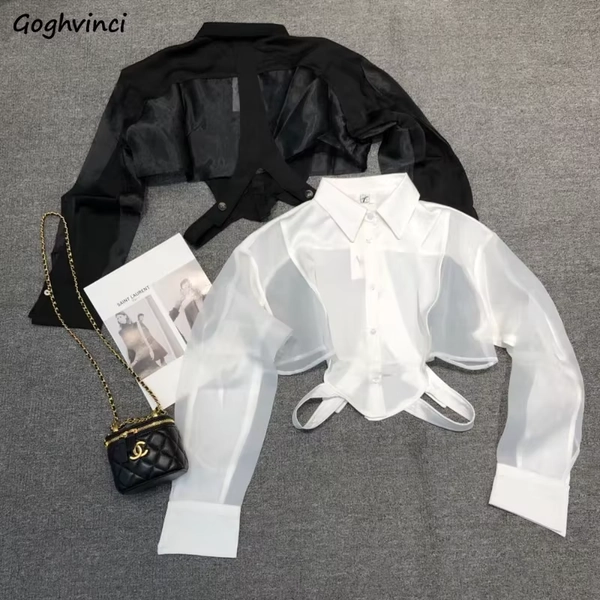 Shirts Women Sun-proof Crop Tops Sheer Loose Chic Summer Sexy Girls Ulzzang Fashion Casual Streetwear Camisa All-match Aesthetic - AliExpress 200000345