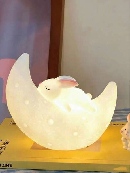 Lampe de nuit mignonne en forme de lapin de dessin animé, lampe de chevet de chambre à coucher, petite lampe de table décorative, lumière d'ambiance lumineuse pour dortoir - Taille Lanterne lune et lapin