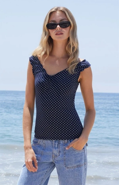 Navy Polka Dot Malena Top