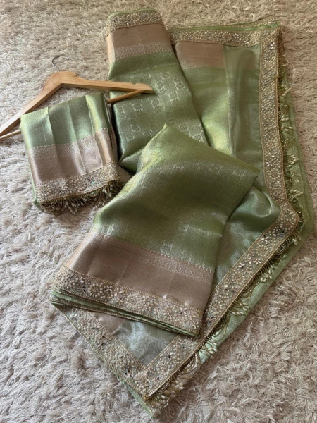 Pesta Green Banarasi Tissue Silk Saree: Handwoven Indian Wedding Saree - Etsy Australia