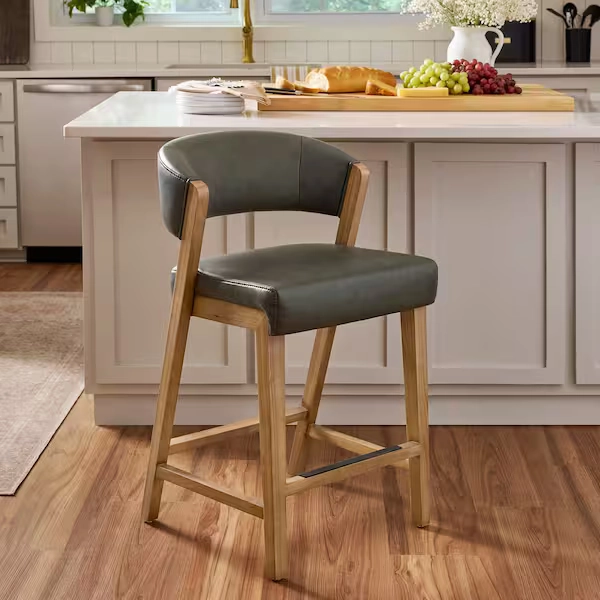 Home Decorators Collection Dunbar 26 in. Slate Color High Back Counter Stool with Faux Leather Seat and Wood Frame KF.Y2128