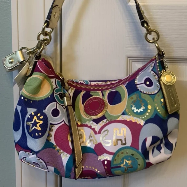 Coach Multi Color Poppy C Canvas Shoulder Demi Bag Graffiti F19426