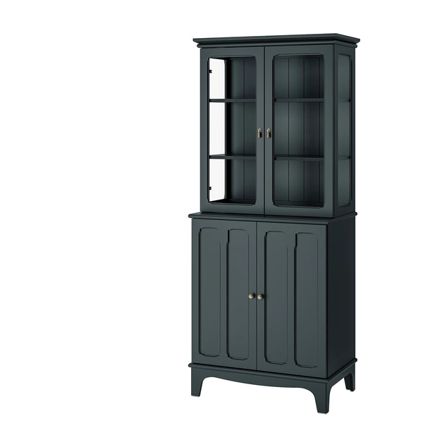 LOMMARP Cabinet with glass doors - dark blue-green 33 7/8x78 3/8 "