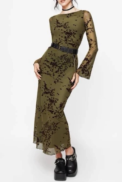 Jael Flocked Devoré Midi Dress