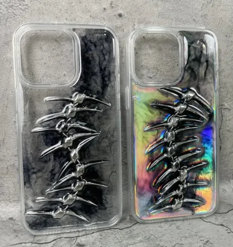 Cyberpunk Spine iPhone Case Handmade Resin Fishbone Cover 3D Metallic Bone Design Alt Aesthetic Gift for Bone Lovers Futuristic Phone Case