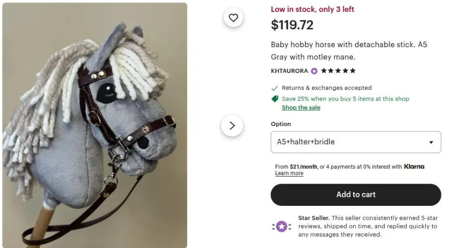 Gray hobbyhorse A5 with bridle and halter