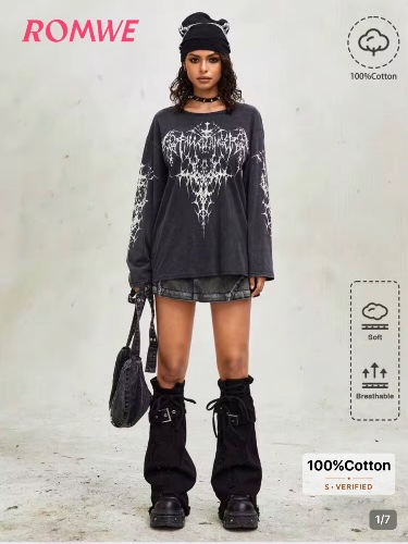 ROMWE Grunge Punk Vintage Punk Wing & Random Acid-Washed Distressed Wash T-Shirt