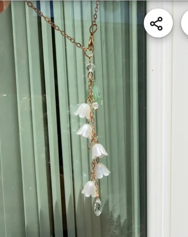 Lily of the Valley Leaf Car Charm: Crystal Drop Rear View Mirror Decor steering wheel charm