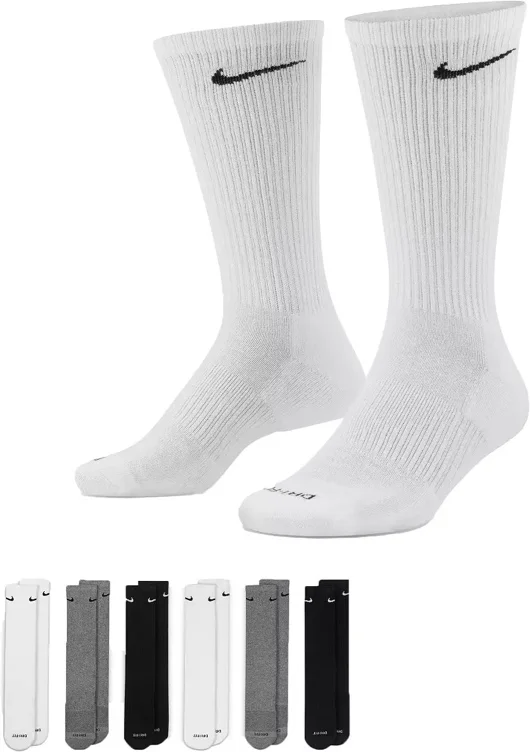 Nike Dri-FIT Everyday Plus Cushioned Training Crew Socks - 6 Pack White/Carbon Heather