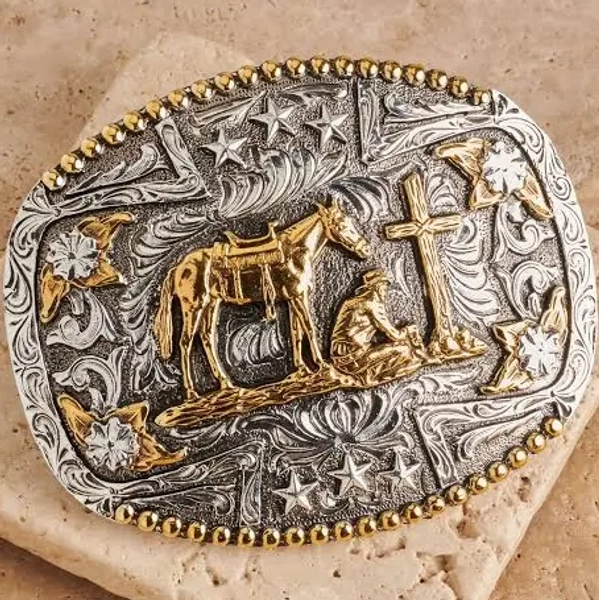AndWest Men's Oval Praying Cowboy Belt Buckle